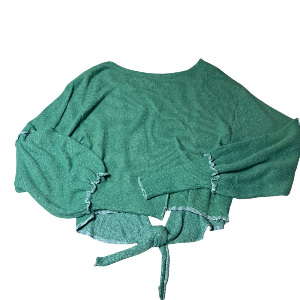 Free People Green Knit Wrap Sweater Balloon Sleeve Open Back Small